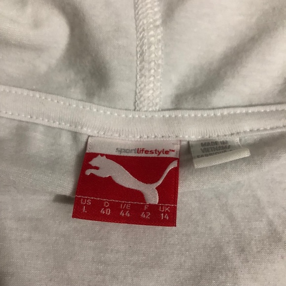 PUMA L Hoodie - white lightweight v-neck long sleeve sweater - Picture 4 of 8